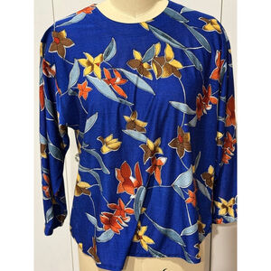 Women's Leonard academy Floral Print Long Sleeve blouse Size M Blue multi